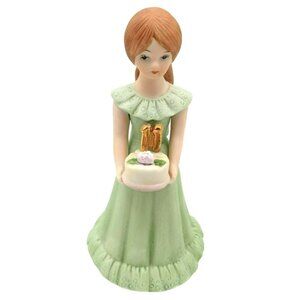 Enesco Growing Up Girls Figure Age 11 Blonde Girl in Green Dress Vintage 5.25 In